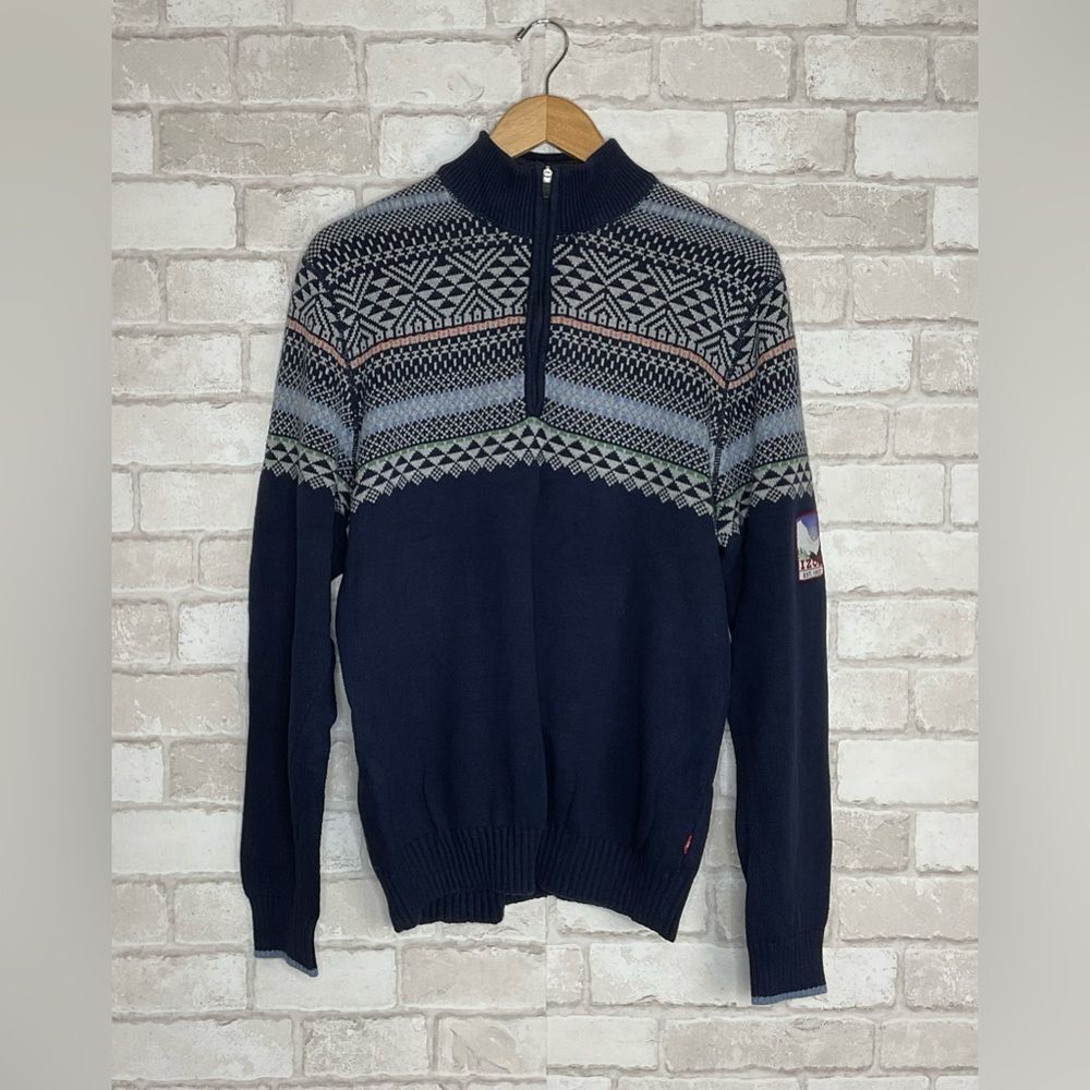 Izod Men's Navy Quarter Zip Geometric Print Sweater Size XL